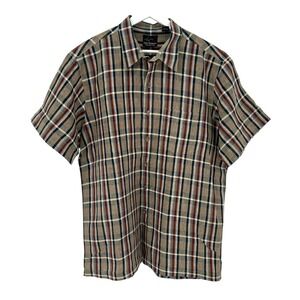 Greg Norman Collection Men's Button Down Shirt 100% Linen‎ S/S Plaid Size XL